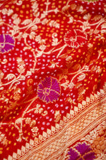 Candy Red Bandhani Georgette Khadi  Handwoven Banarasi Suit