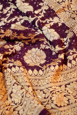 Wine Red Bandhani Georgette Khadi  Handwoven Banarasi Suit