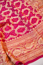Hot Pink Bandhani Georgette Khadi  Handwoven Banarasi Suit