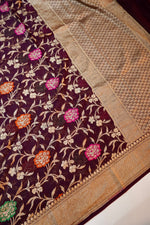 Wine Red Bandhani Georgette Khadi  Handwoven Banarasi Suit