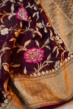 Wine Red Bandhani Georgette Khadi  Handwoven Banarasi Suit