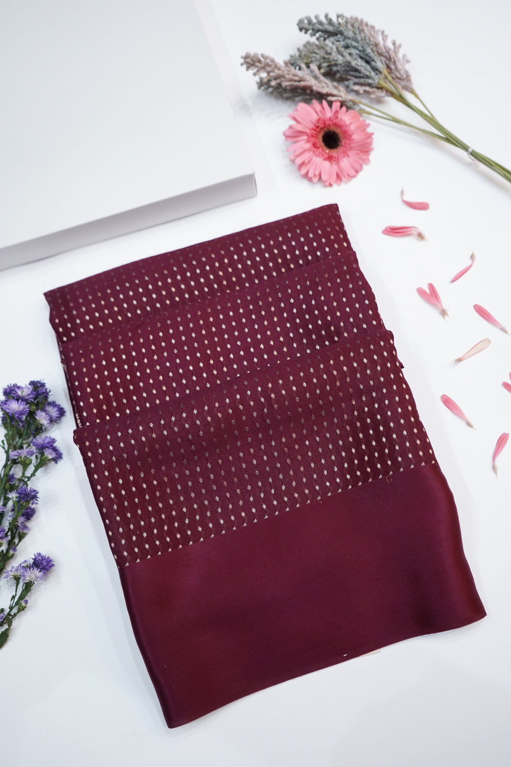 Wine Red Sona Roopa Crepe  Handwoven Banarasi Saree