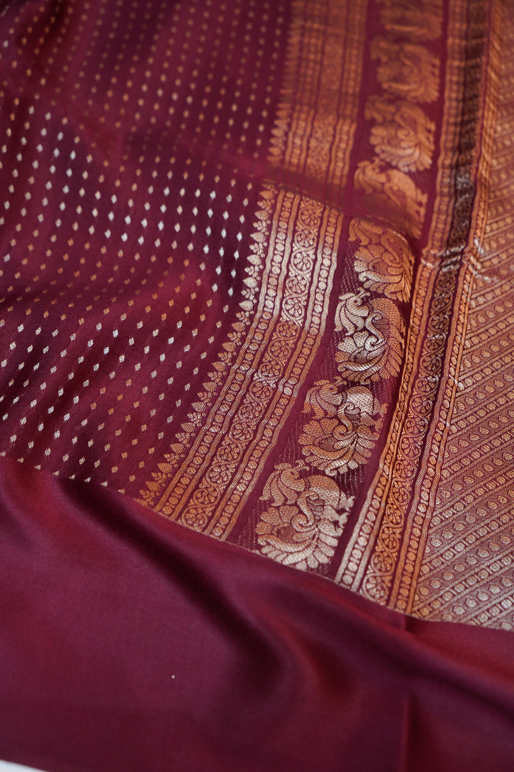 Wine Red Sona Roopa Crepe  Handwoven Banarasi Saree