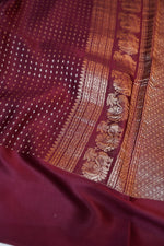 Wine Red Sona Roopa Crepe  Handwoven Banarasi Saree