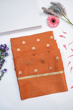 Fire Orange Booti Crepe  Handwoven Banarasi Saree