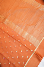 Fire Orange Booti Crepe  Handwoven Banarasi Saree