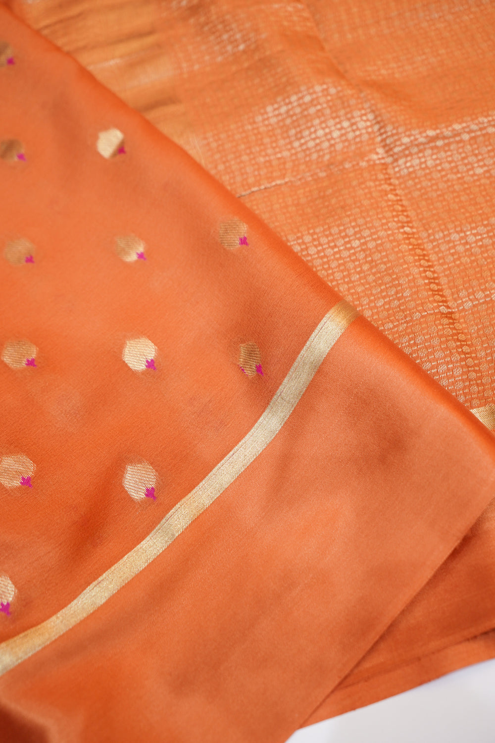Fire Orange Booti Crepe  Handwoven Banarasi Saree
