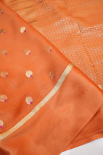 Fire Orange Booti Crepe  Handwoven Banarasi Saree