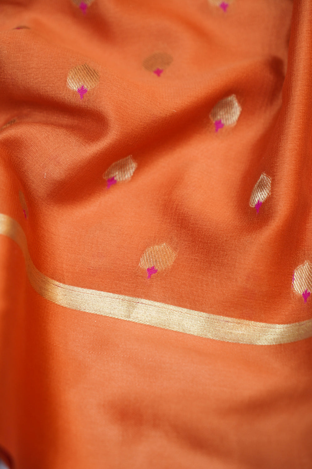 Fire Orange Booti Crepe  Handwoven Banarasi Saree