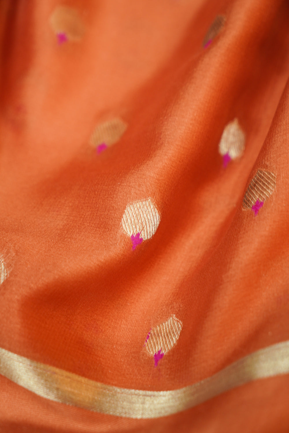 Fire Orange Booti Crepe  Handwoven Banarasi Saree