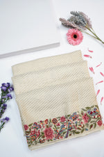 Ivory White Stripe Crepe  Handwoven Banarasi Saree