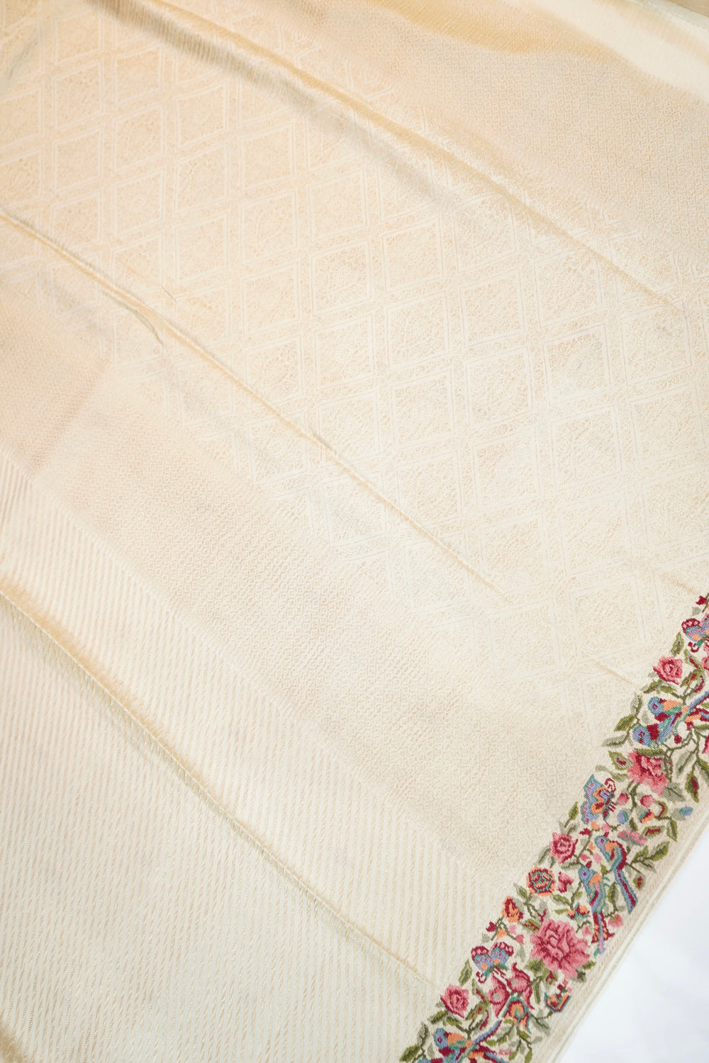 Ivory White Stripe Crepe  Handwoven Banarasi Saree