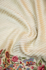 Ivory White Stripe Crepe  Handwoven Banarasi Saree