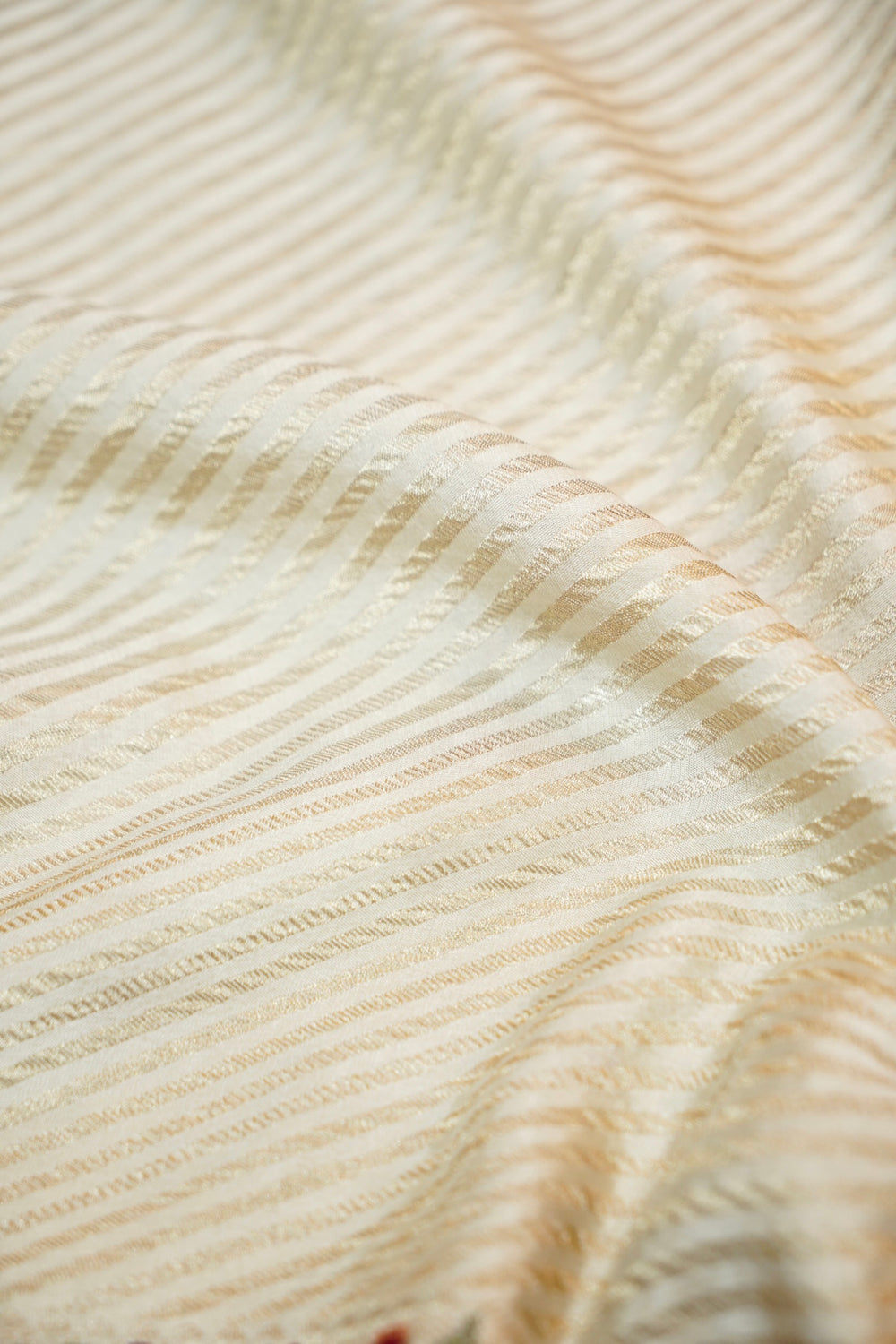 Ivory White Stripe Crepe  Handwoven Banarasi Saree