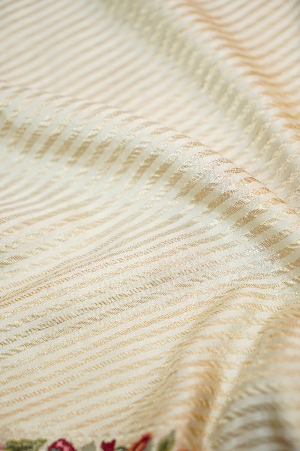 Ivory White Stripe Crepe  Handwoven Banarasi Saree