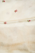Ivory White Stripe Crepe  Handwoven Banarasi Saree