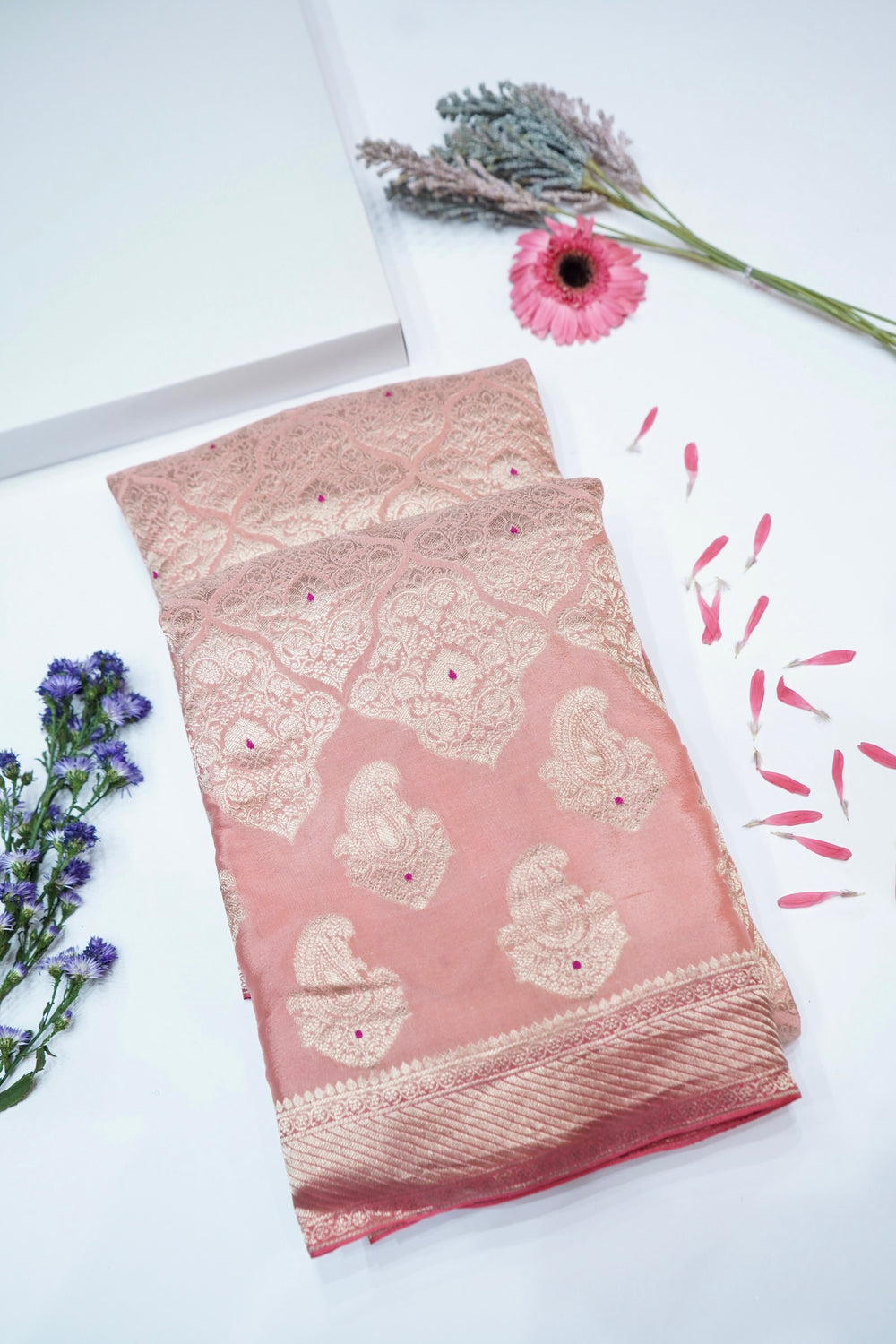 Rose Pink Brocade Crepe  Handwoven Banarasi Saree