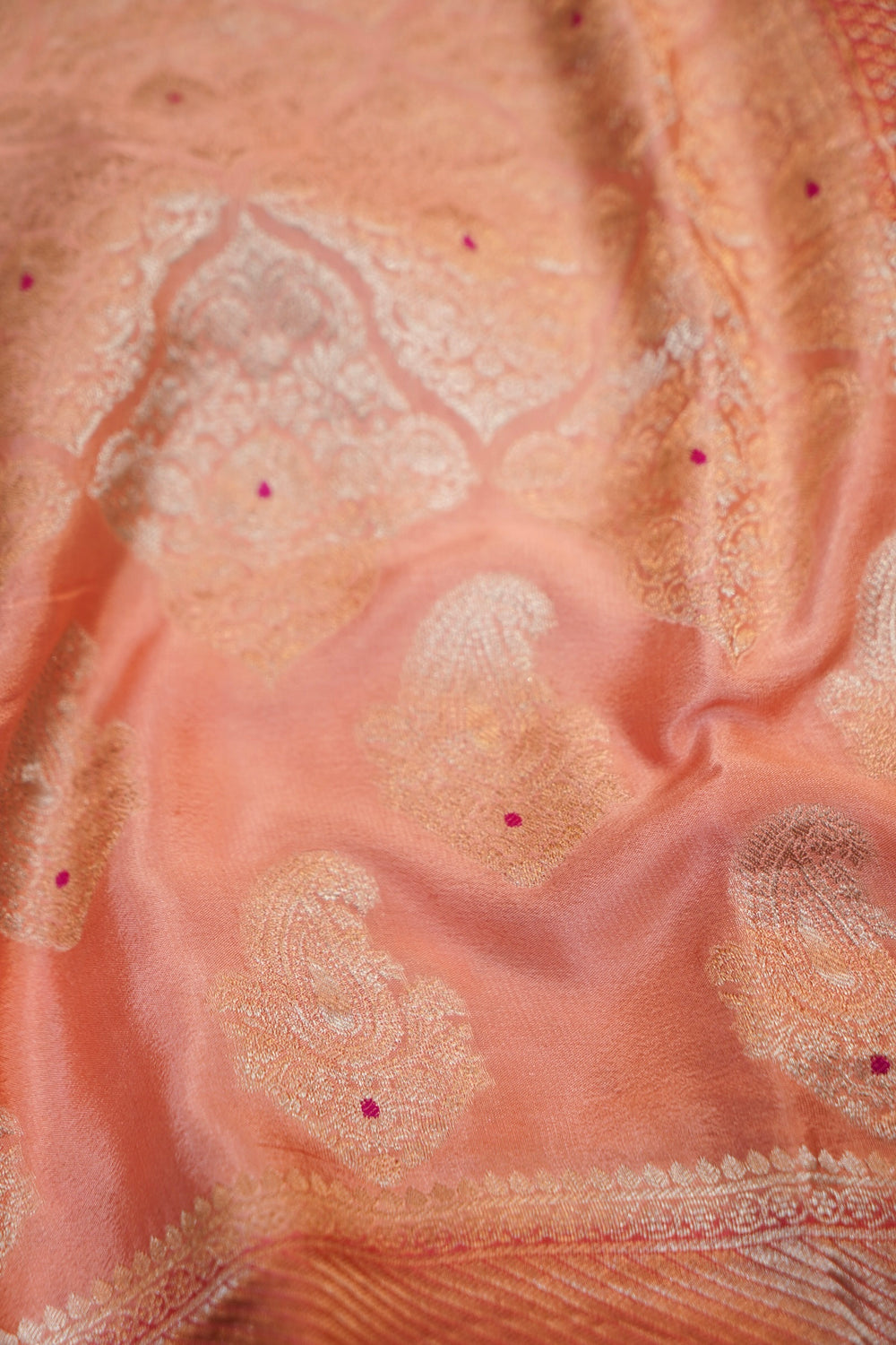 Rose Pink Brocade Crepe  Handwoven Banarasi Saree