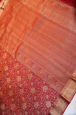 Cherry Red Jangla Crepe  Handwoven Banarasi Saree
