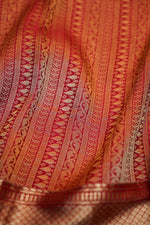 Cherry Red Jangla Crepe  Handwoven Banarasi Saree