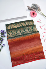 Pine Green Brocade Crepe  Handwoven Banarasi Saree