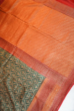 Pine Green Brocade Crepe  Handwoven Banarasi Saree
