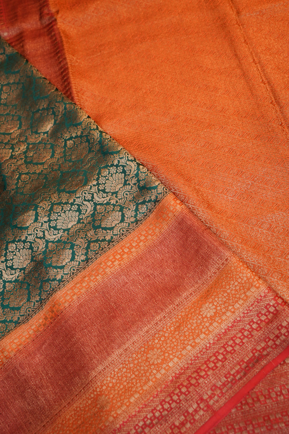 Pine Green Brocade Crepe  Handwoven Banarasi Saree