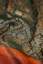 Pine Green Brocade Crepe  Handwoven Banarasi Saree