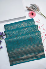 Ocean Blue Brocade Crepe  Handwoven Banarasi Saree