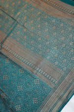 Ocean Blue Brocade Crepe  Handwoven Banarasi Saree