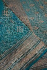 Ocean Blue Brocade Crepe  Handwoven Banarasi Saree