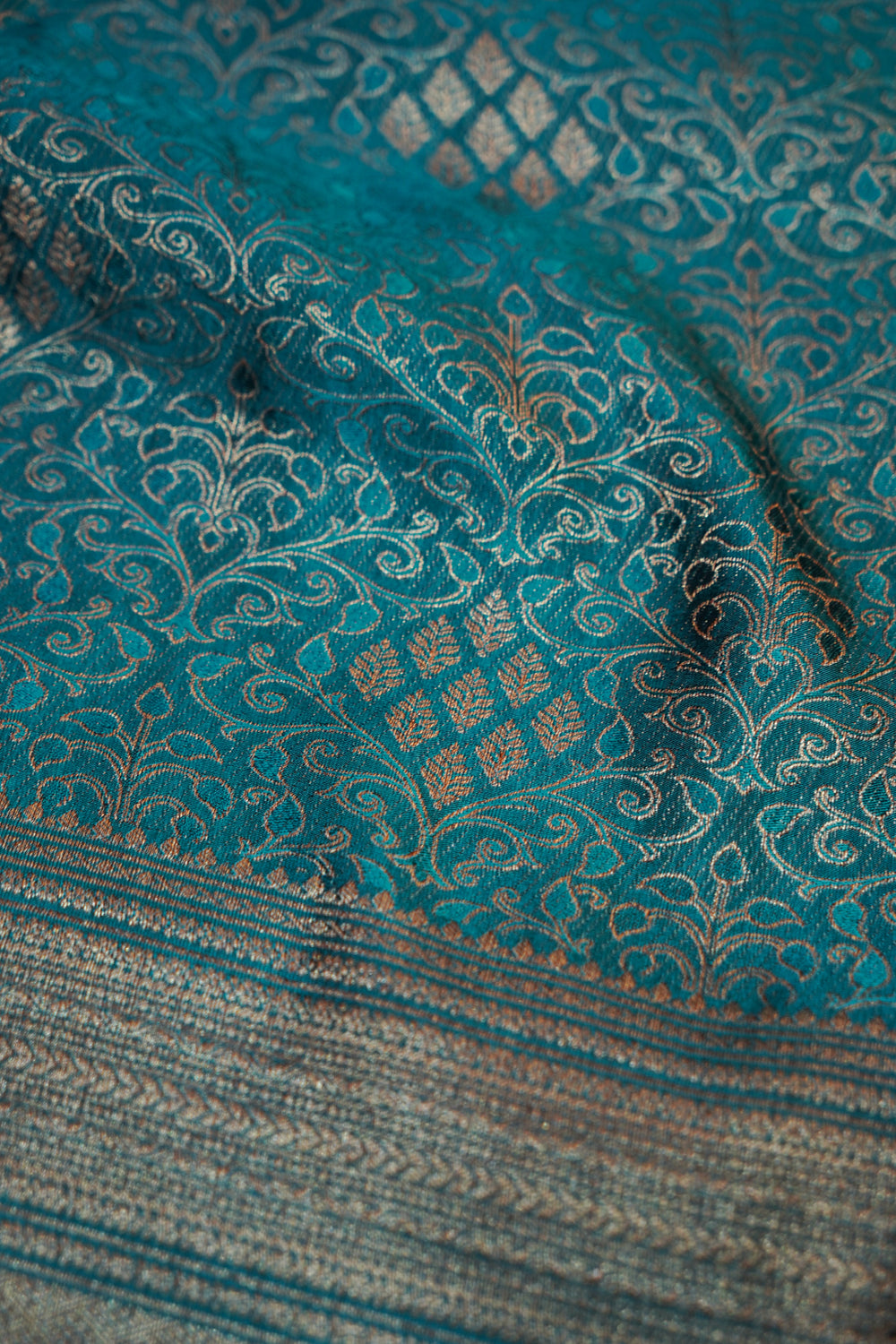 Ocean Blue Brocade Crepe  Handwoven Banarasi Saree