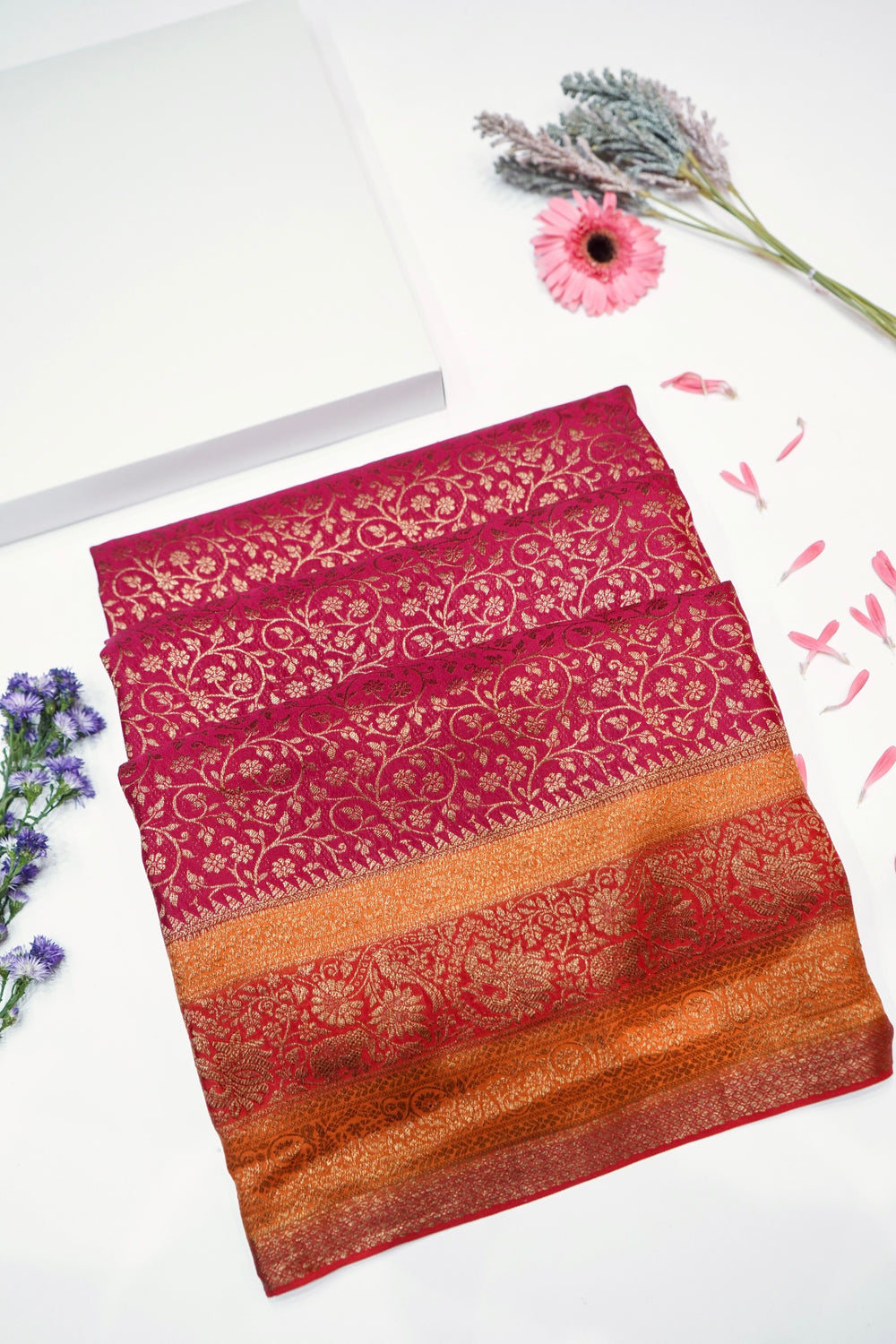 Blood Red Brocade Crepe  Handwoven Banarasi Saree
