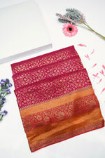Blood Red Brocade Crepe  Handwoven Banarasi Saree