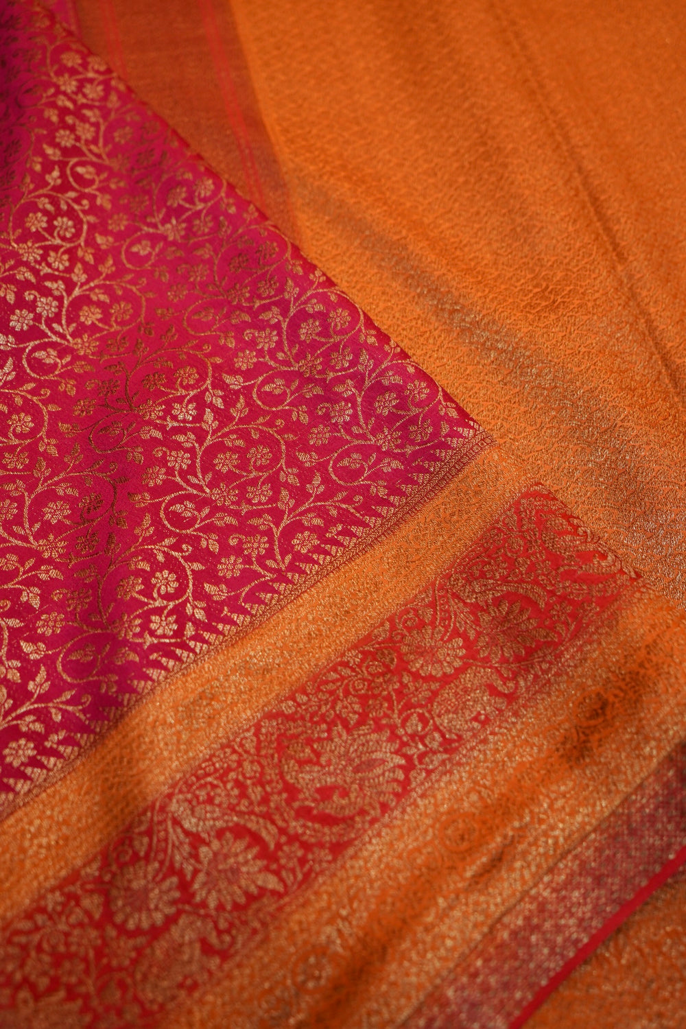 Blood Red Brocade Crepe  Handwoven Banarasi Saree