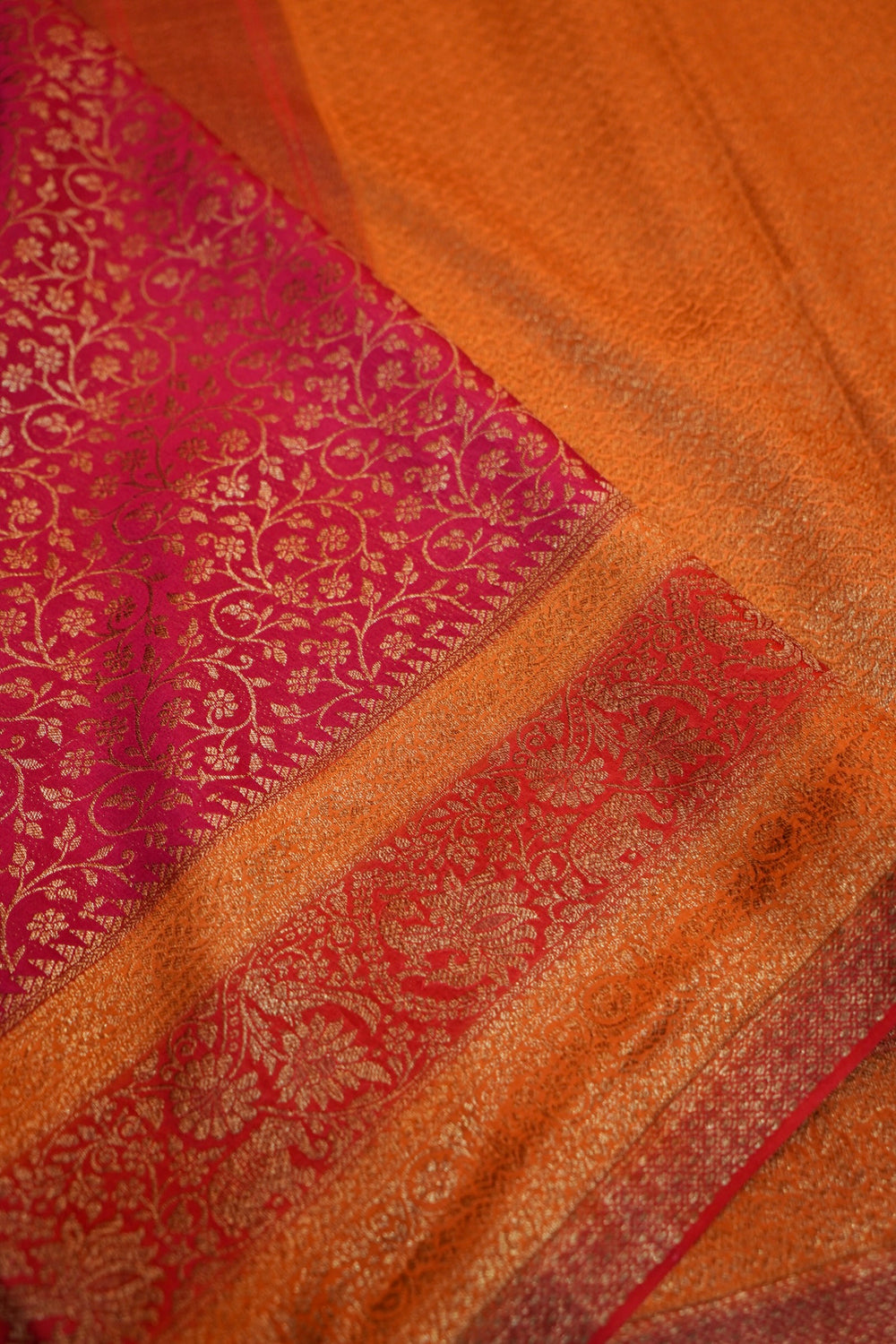 Blood Red Brocade Crepe  Handwoven Banarasi Saree