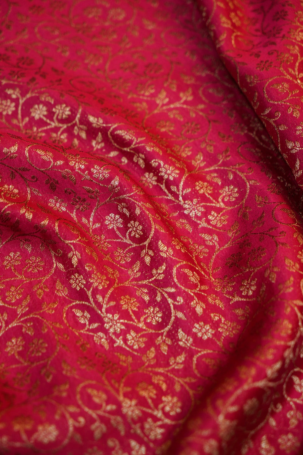 Blood Red Brocade Crepe  Handwoven Banarasi Saree