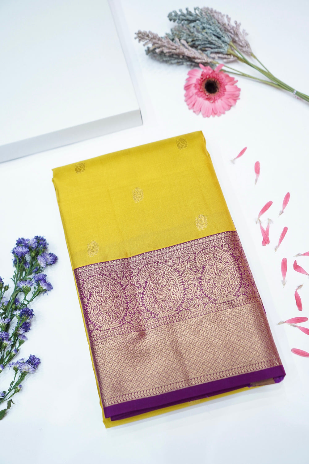 Butter Yellow Motif Katan Silk Kanjivaram