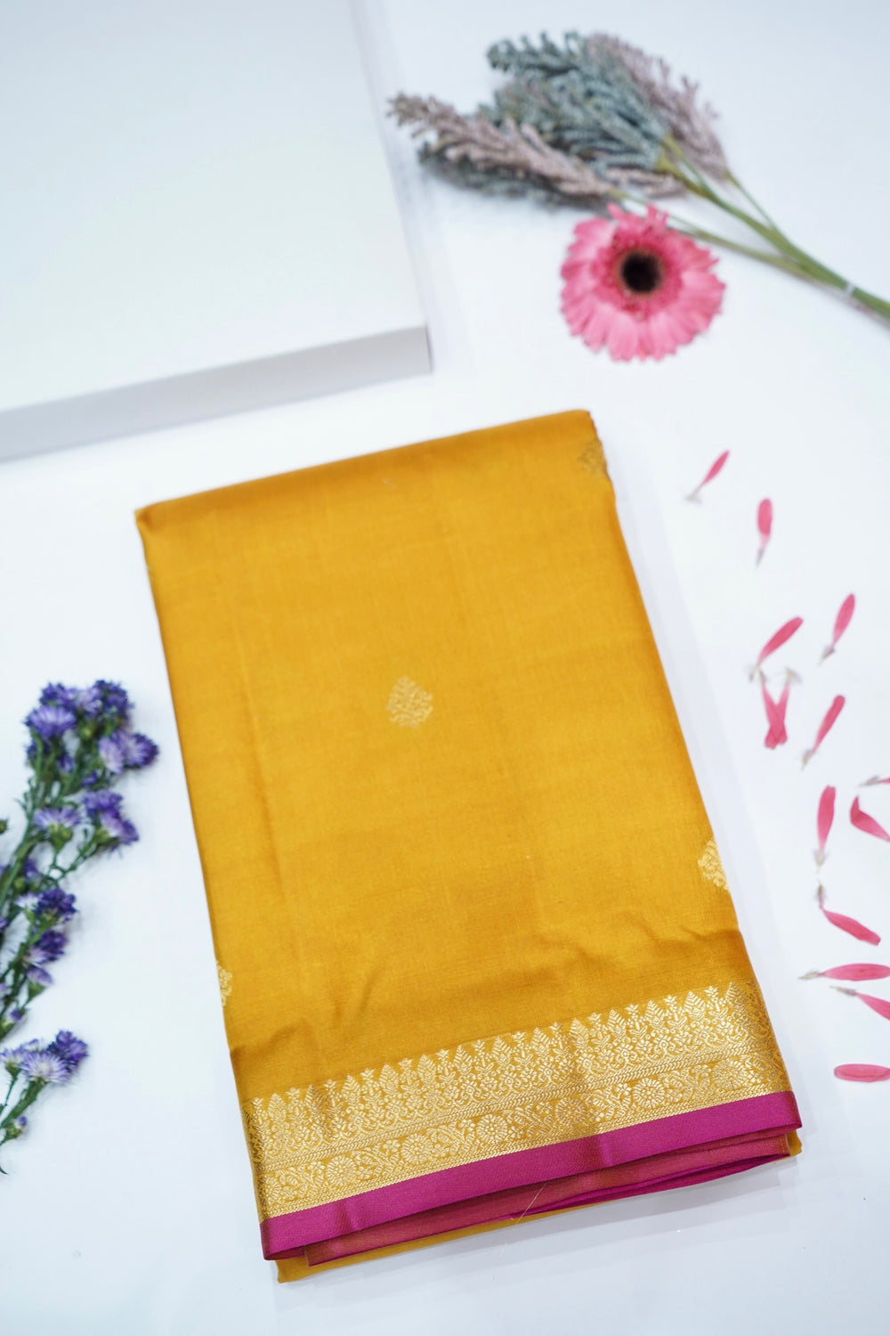 Canary Yellow Motif Katan Silk Handwoven Banarasi Saree