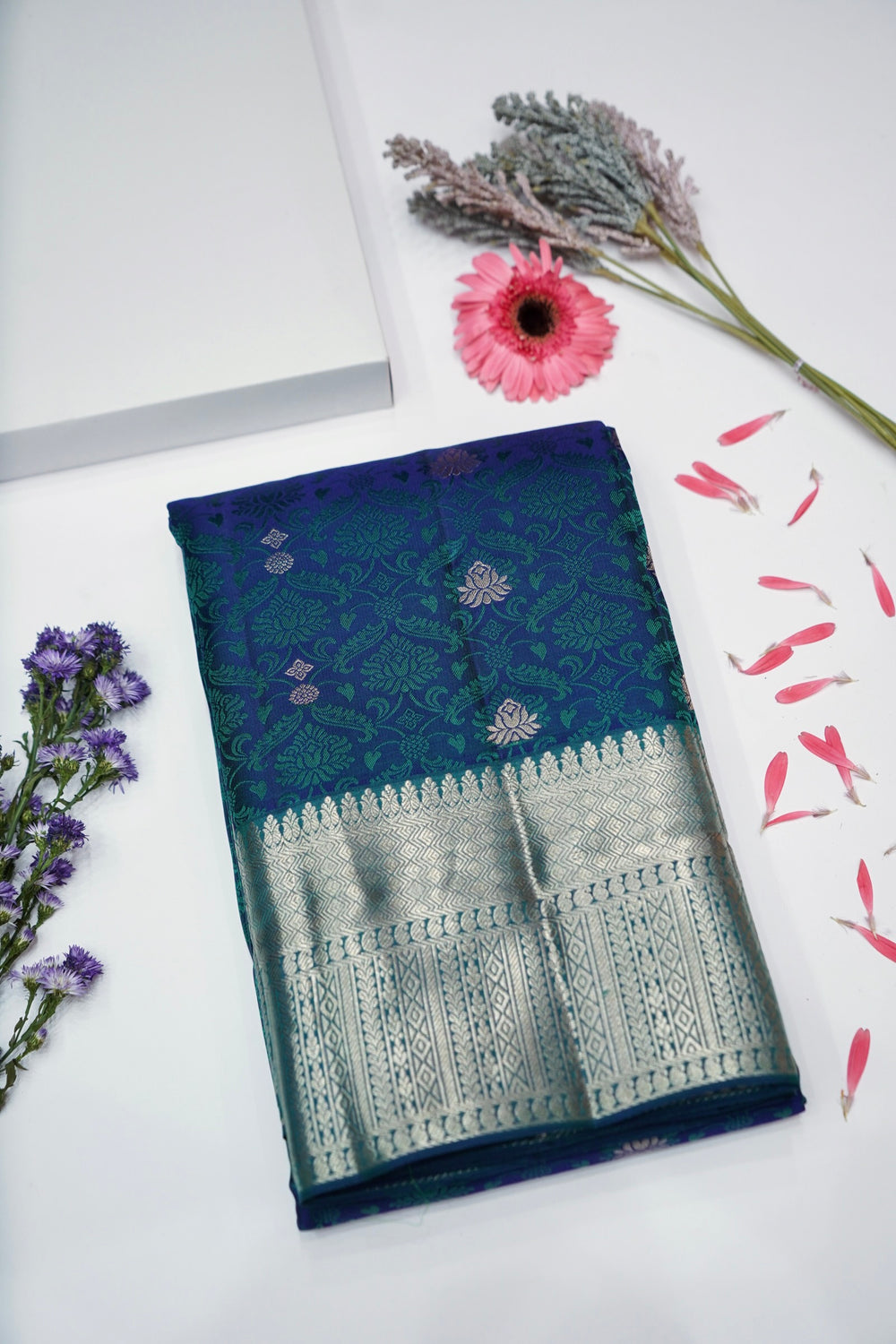 Peacock Blue Tanchoi Katan Silk Kanjivaram