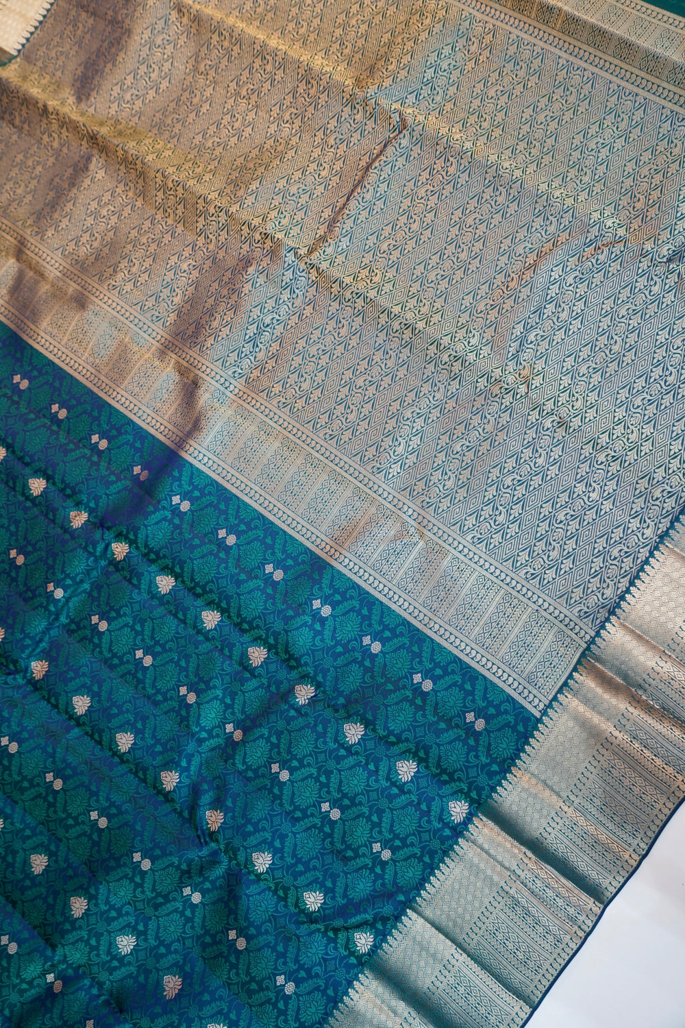 Peacock Blue Tanchoi Katan Silk Kanjivaram