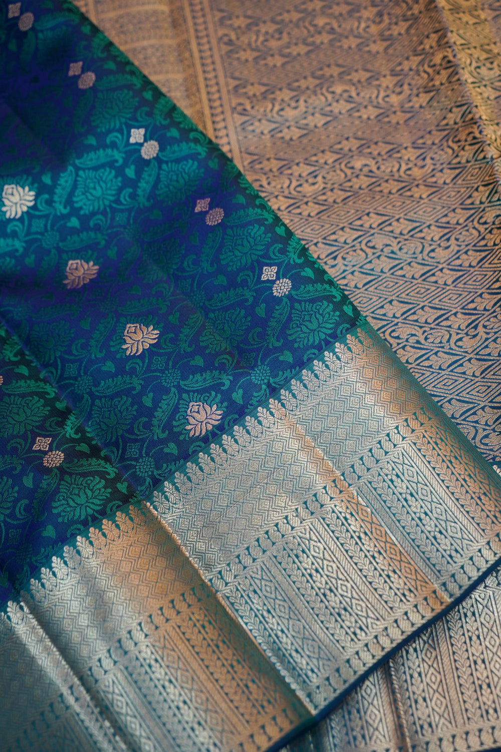 Peacock Blue Tanchoi Katan Silk Kanjivaram