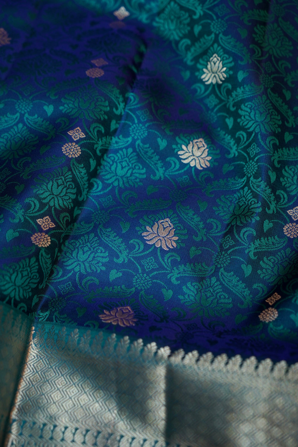 Peacock Blue Tanchoi Katan Silk Kanjivaram