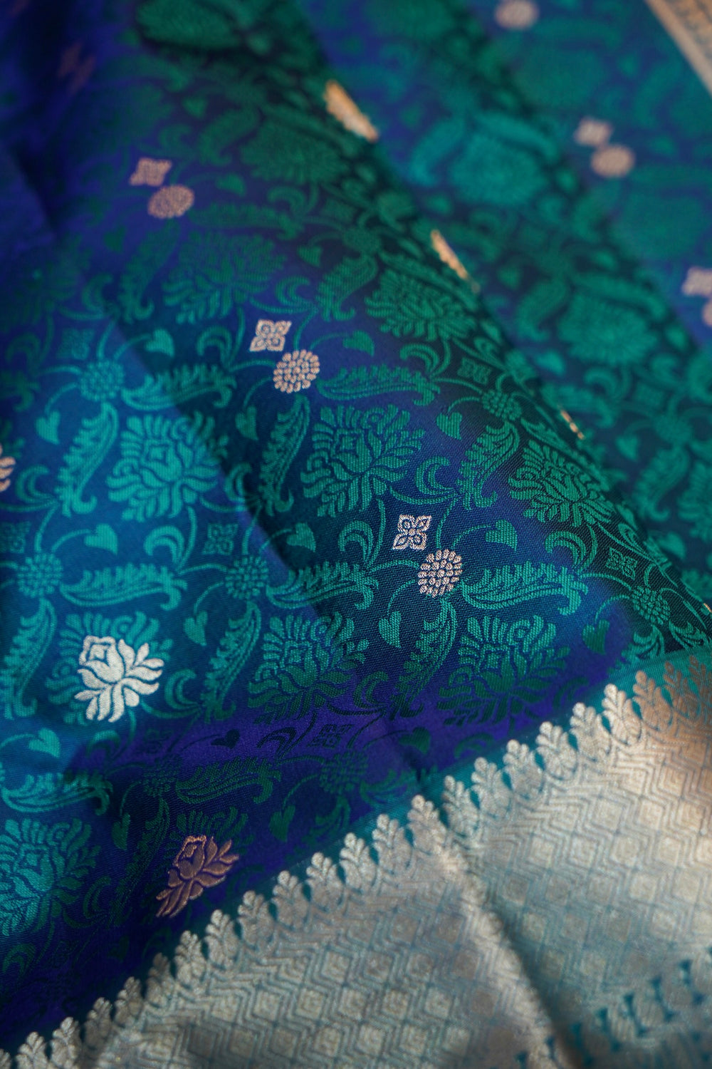 Peacock Blue Tanchoi Katan Silk Kanjivaram