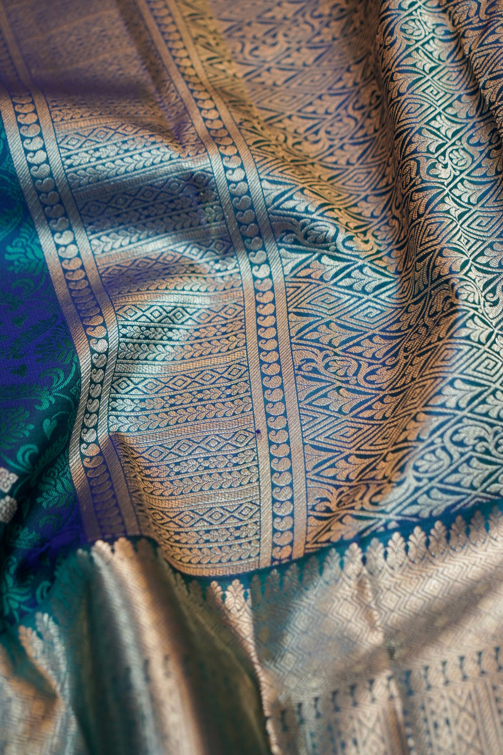 Peacock Blue Tanchoi Katan Silk Kanjivaram