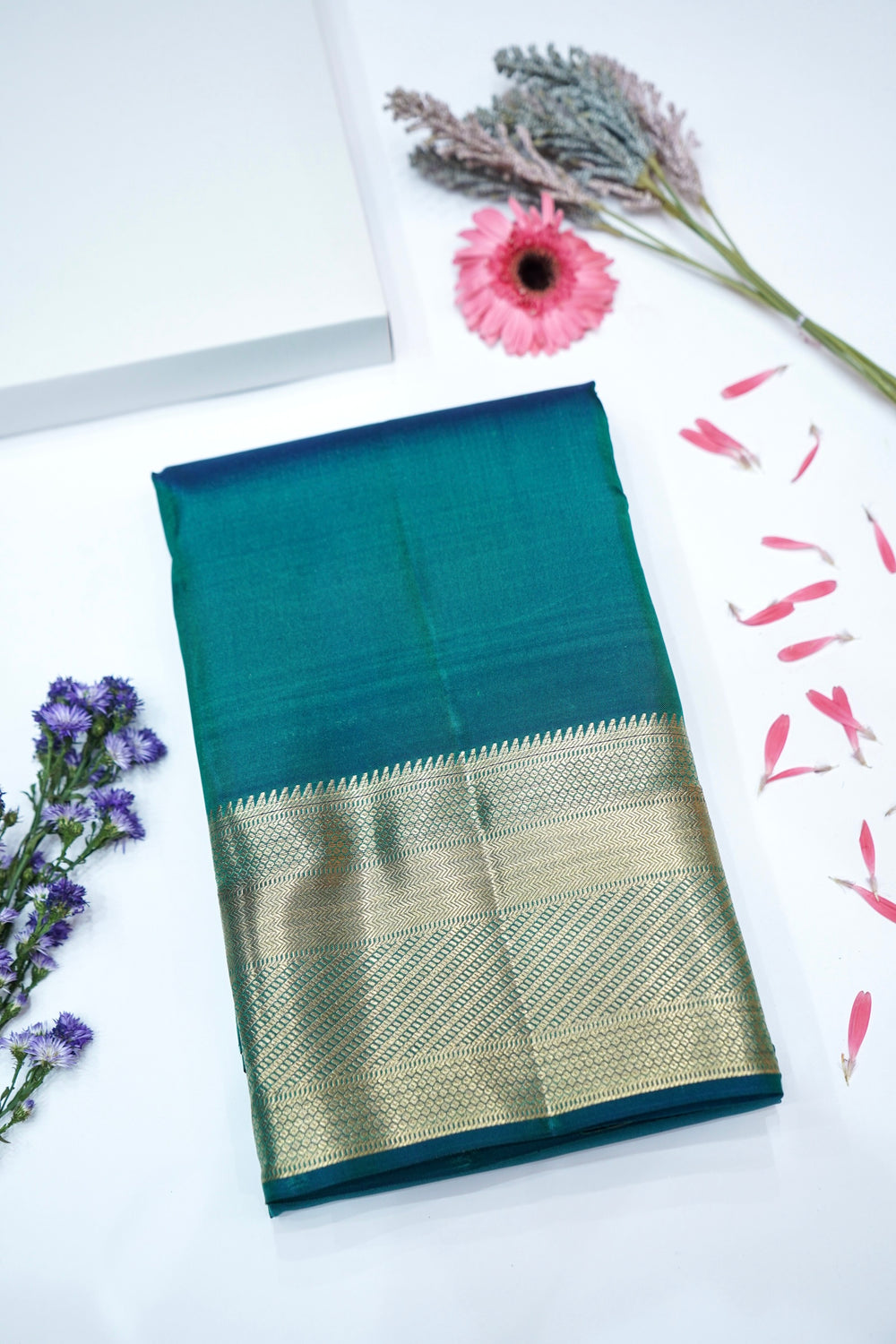 Ocean Blue Plain Katan Silk Kanjivaram