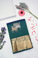 Ocean Blue Motif Katan Silk Kanjivaram