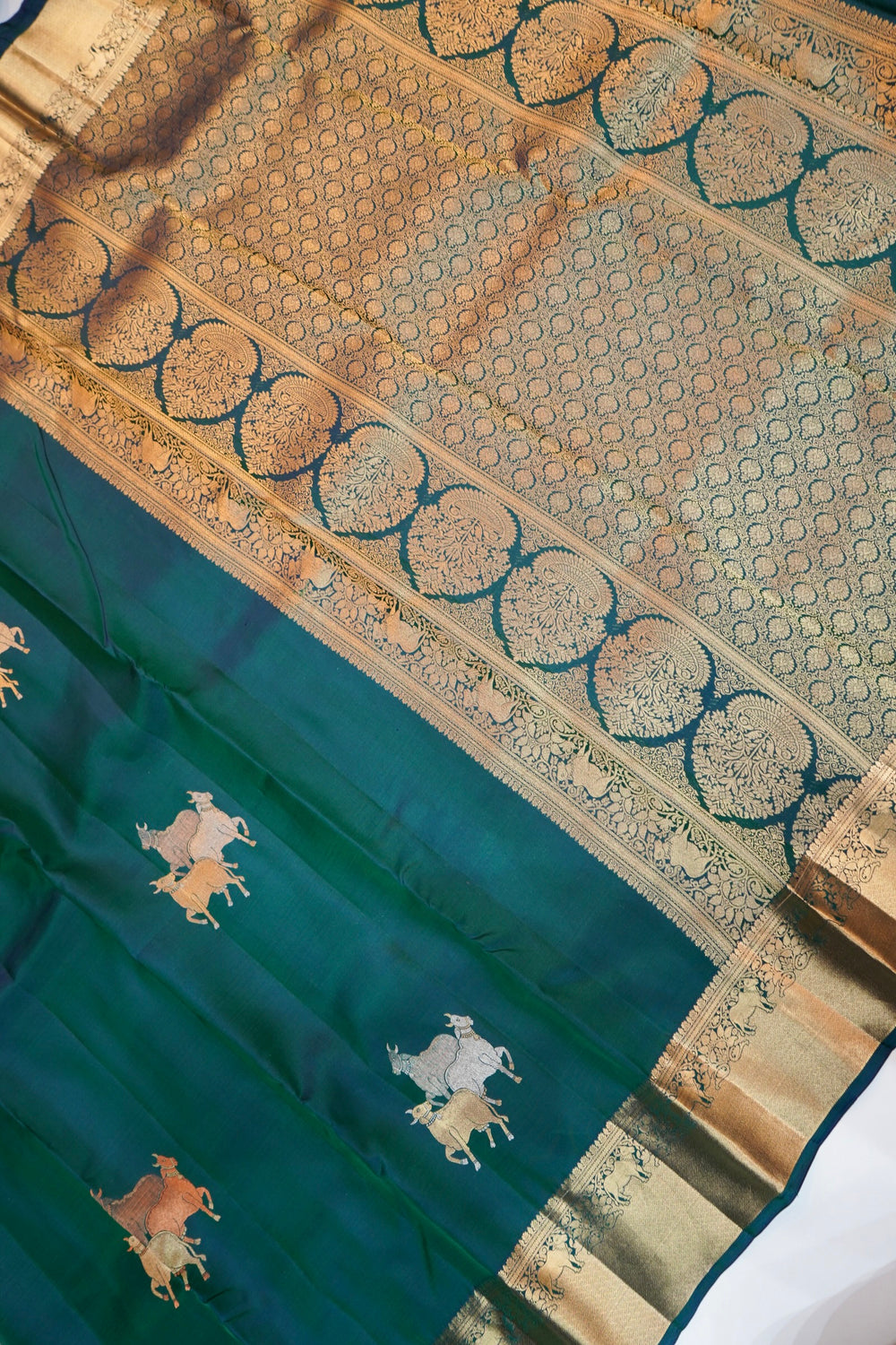 Ocean Blue Motif Katan Silk Kanjivaram