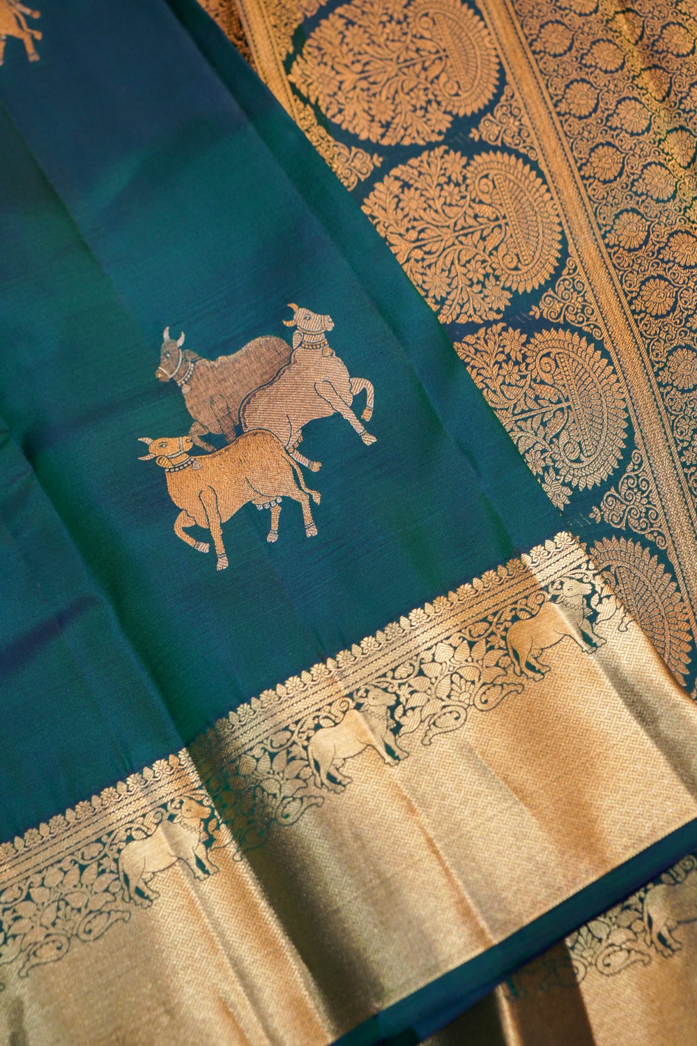 Ocean Blue Motif Katan Silk Kanjivaram