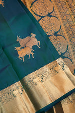 Ocean Blue Motif Katan Silk Kanjivaram
